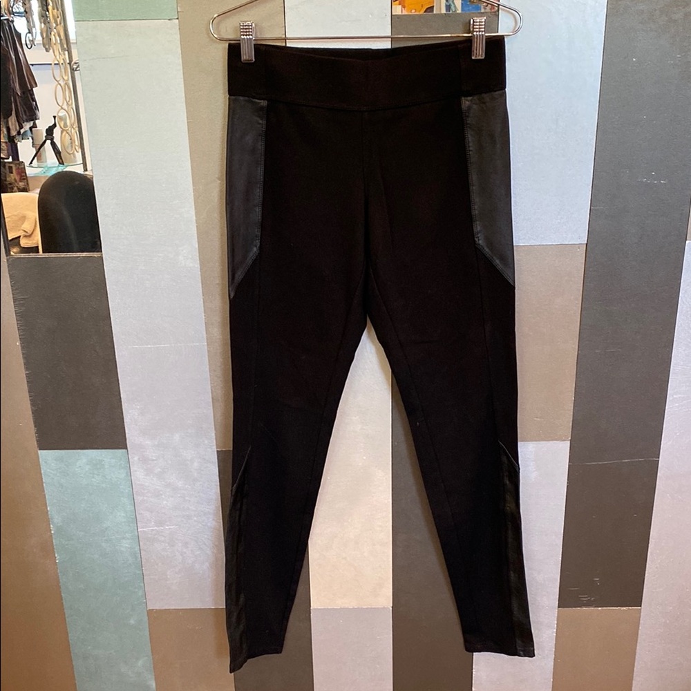 Black Leggings with Faux Leather Accents